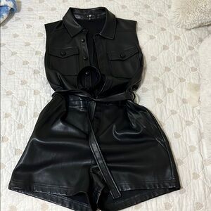 7 For All Mankind Black Faux Leather Romper